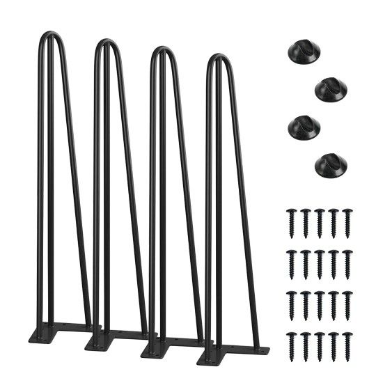24" Metal Hairpin Coffee Table Legs, 1/2" 3 Solid Rods, Industrial Home DIY Projects for Furniture, Bench, Dining Board, Desk, High-Stand with Rubber