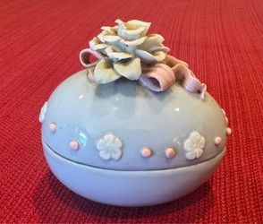 Beautiful porcelain egg shaped floral jewelry or trinket box
