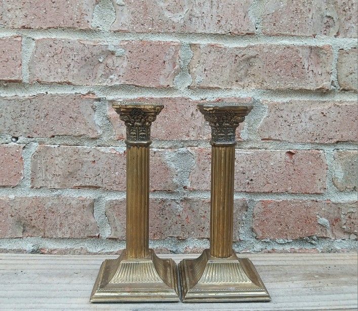 Vintage Brass Column Candlestick Holders