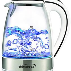 Electric Tea Kettle - Premium 1.7L Cordless - Clear Tempered Gass with Quiet Boil - Cool Touch Handle and Auto Shut off Basic Finds By Brentwood (Whit