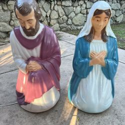 Vintage 1980 General Foam Plastic Company Christmas Blow Mold 28" Joseph & Mary Lights Up Preowned