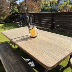 1960’s Solid Redwood Picnic Table/ Umbrella Bundle Needs Refurbish 