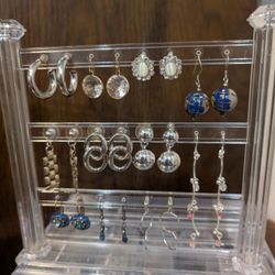 Silver And Blue Lot Of Earrings