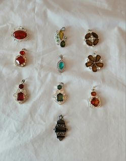 Collection of Silver 925 Marked Pendants With Multi Colored Stones