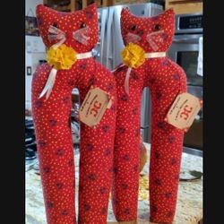 2 Stuffed Calico Cats Figure 