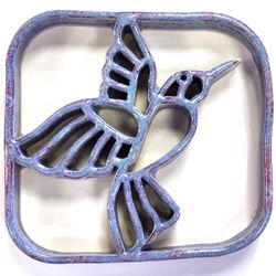 Hummingbird Trivet Hotplate Nature Pottery Handmade Stoneware Pottery