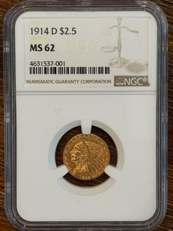 1914-D $2.50 Indian Head Gold Quarter Eagle NGC MS62