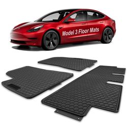 Car Floor Mats Fit For 2017-2023 Tesla Model 3, Automotive Floor Liner For Tesla Model 3 - 2017 2018 2019 2020 2021 2022 2023, 3 Pack Honeycomb Design