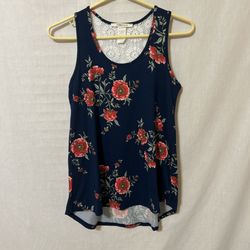 Floral Sleeveless Top - Navy and Red