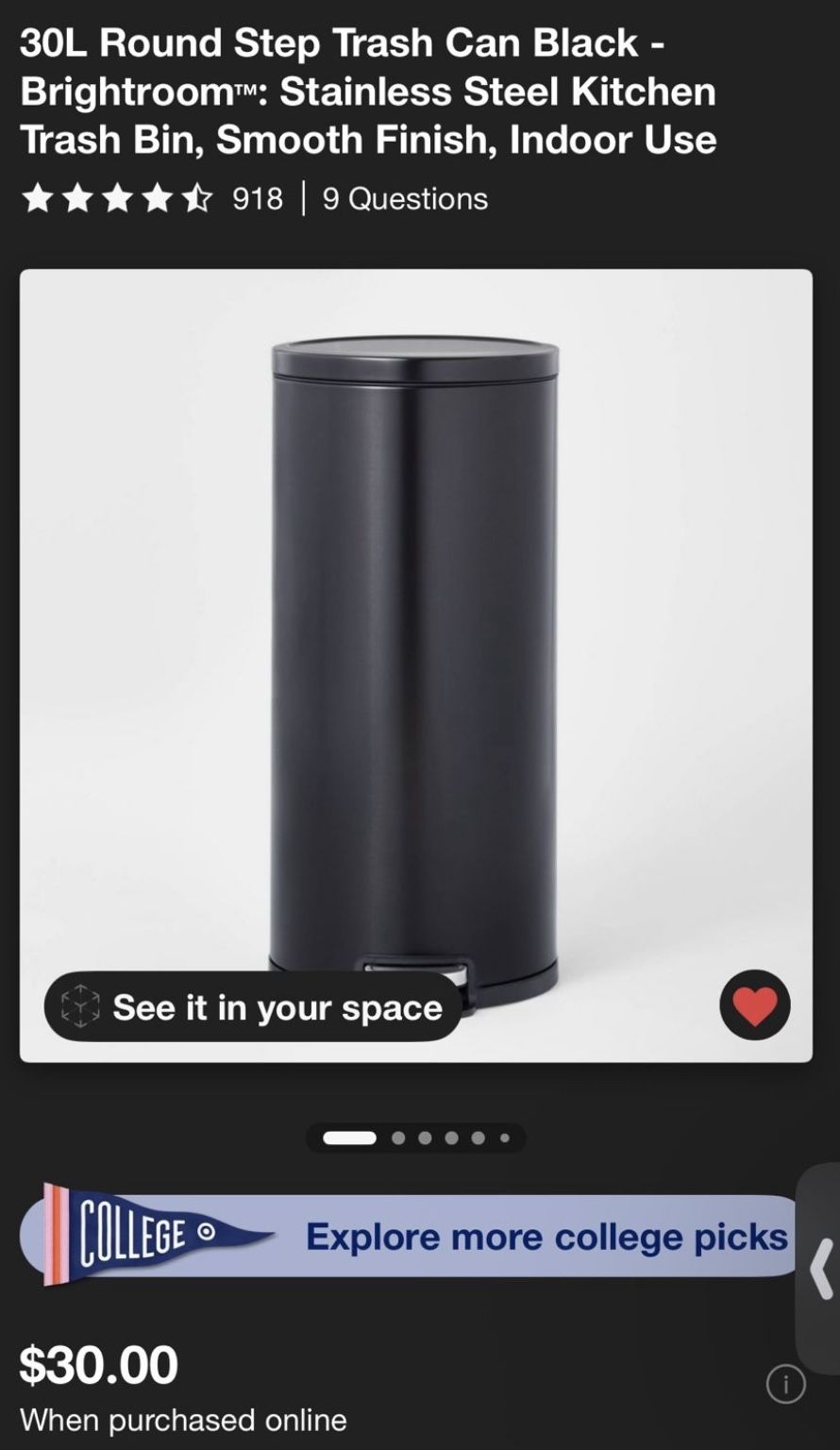 30L Round Step Trash Can