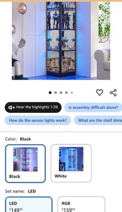 Dystler Corner Display Cabinet with Glass Doors & LED Lights
68" Tall, Human Sensor Lights, 4-Tier, Display Case for Collectibles, Modern Storage Cabi