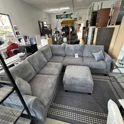 4 Piece Corduroy Sectional Sofa With Ottoman 