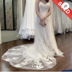 Wedding Dress – A-Line Lace with Sheer Skirt – $300 OBO