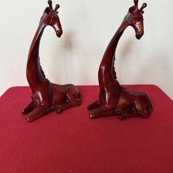 Giraffes 2 Hand carved Wood 10”