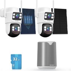 【Auto Tracking】 Security Cameras Wireless Outdoor, Solar-Powered PTZ Security Camera System, WiFi Home Video Surveillance Systems DVR Kits