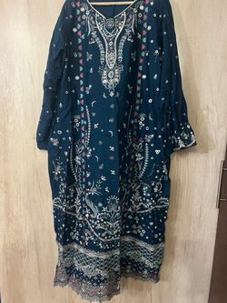 Women’s XXL size Navy blue cotton embroidered fancy styles Chafoon Dopata