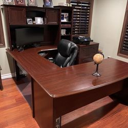 U Shape, Executive Corner, Desk And File Cabinet- Cherry 