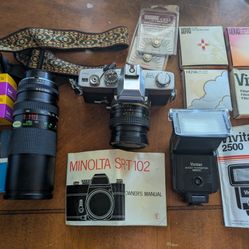 Minolta SRT 102 Camera, Lenses. Film, Filters