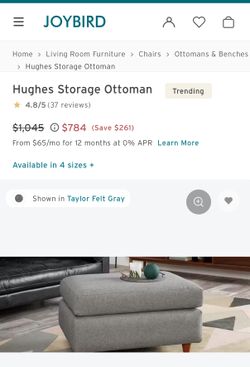 Joy Bird Hughes Storage Ottoman Grey 