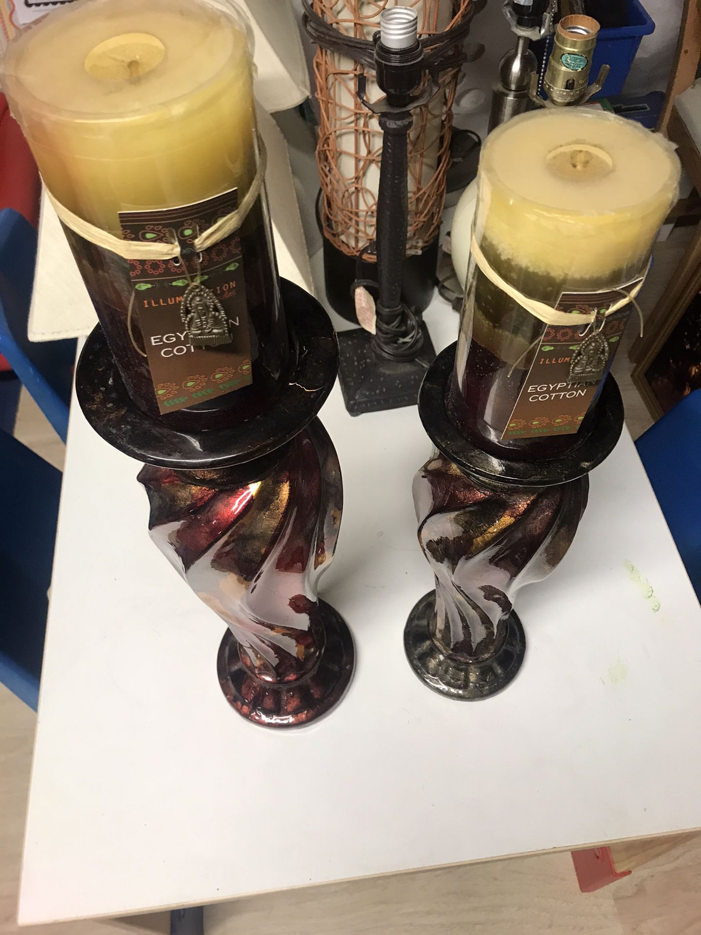 2 Candles, Candle Sticks & Vase - $15