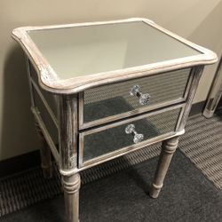 Brand New Weathered White Wooden and Mirrored End Table