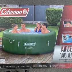 New in box Coleman SaluSpa Inflatable Hot Tub Spa 140 Bubble Jets 77in x 28in