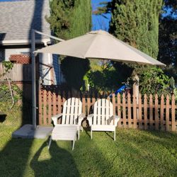 10' Cantillever Patio Square Side Mount Umbrella with Base & 3 Piece Adirondack Foldable Chairs