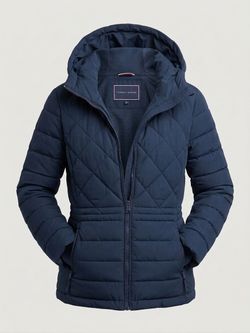 Tommy Hilfiger Navy Hooded Quilted Puffer Jacket
