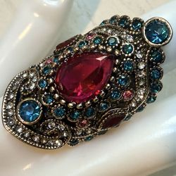  Gold Tone Rhinestone Statement Ring