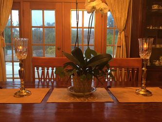 Crystal and brass lamp, flame flickers light bulbs, very elegant, would also look great on a mantle