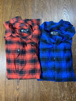 Lot 2 Carhartt Mens XL Rugged Flex Plaid Flannel Shirt Orange Blue TW5945-M
