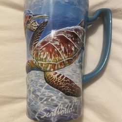 SEA WORLD Coffee Mug Sea Turtle 3D 16oz Tea Cup 5” Ceramic Underwater Ocean