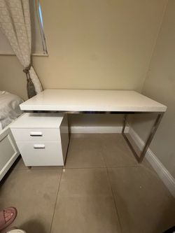 White Desk with Two-Drawer Pedestal