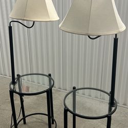 Two Side Tables With attached Lamp