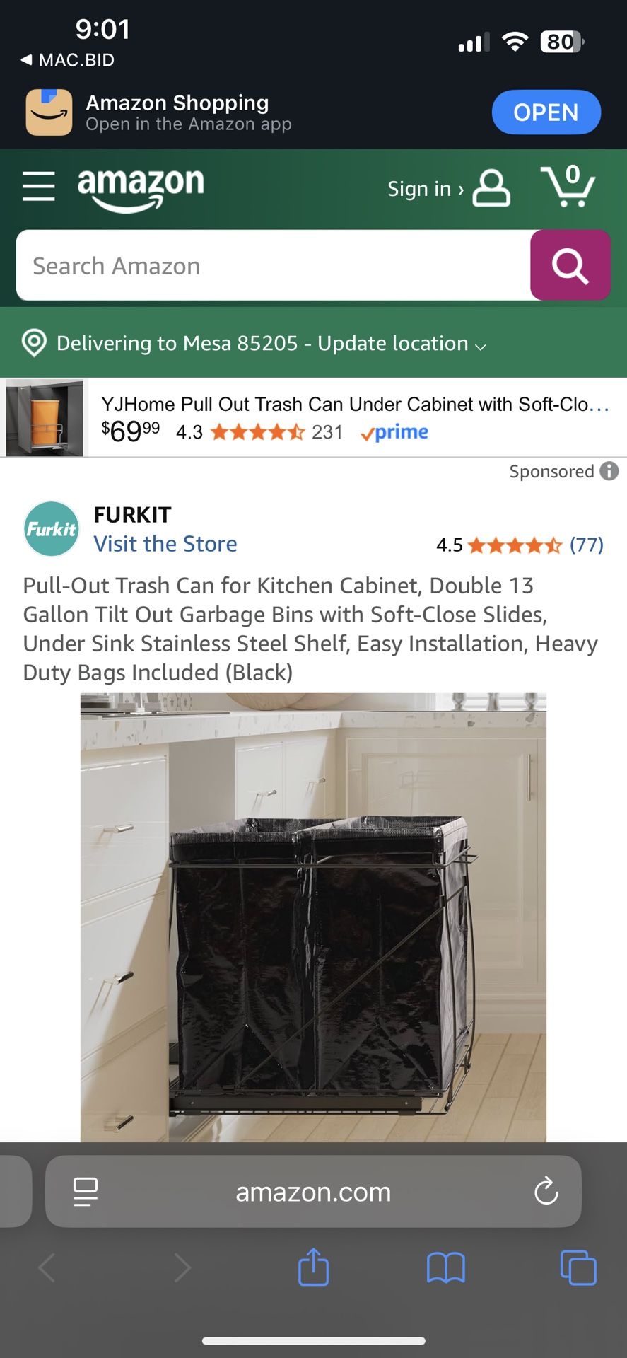 Furkit Pull Out Trash Cans For Kitchen Cabinet. Double 13 Gallon 