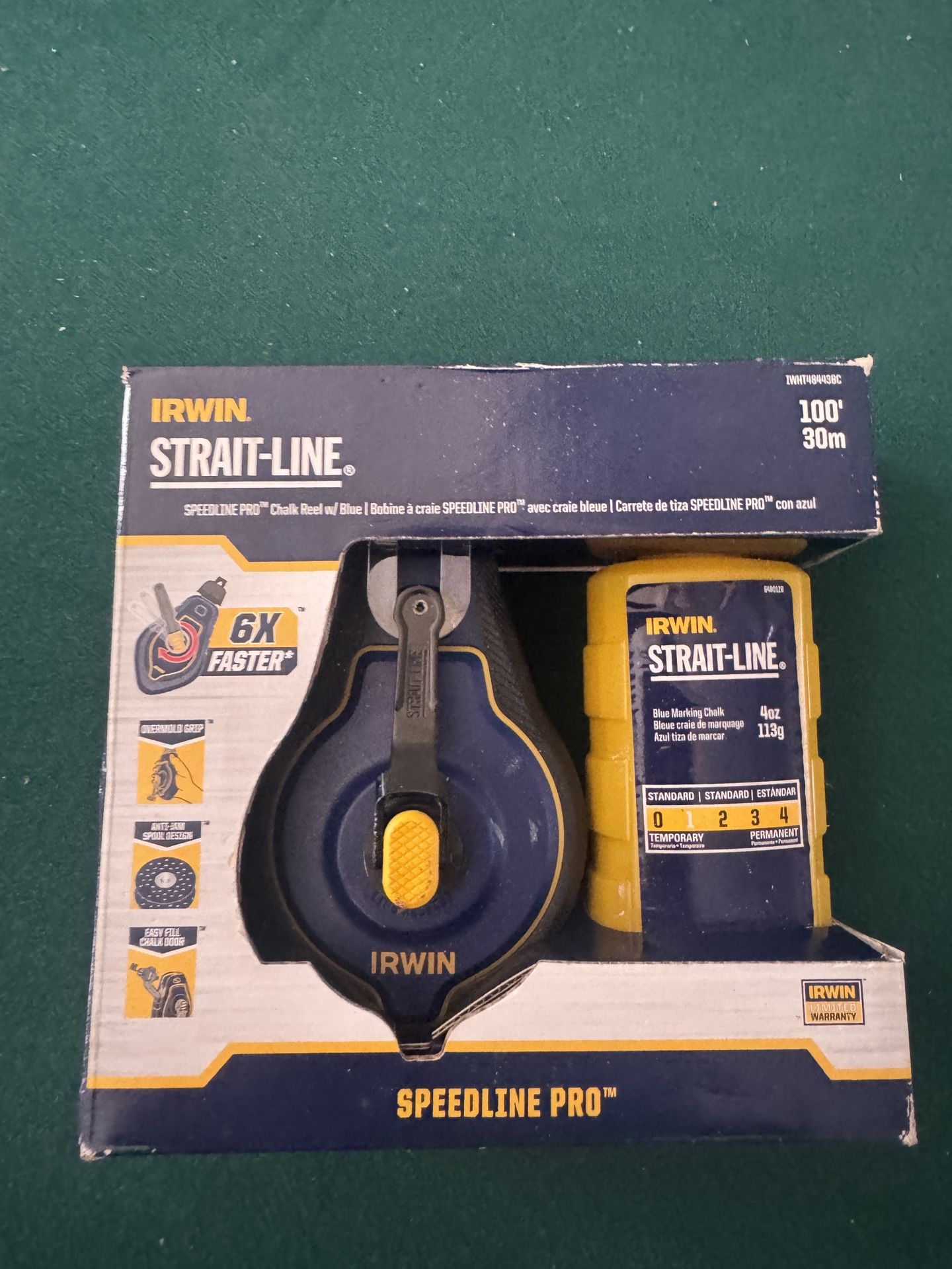 Irwin Strait-Line Speedline Pro Chalk Reel Kit | 100ft Line + Blue Chalk | New Sealed