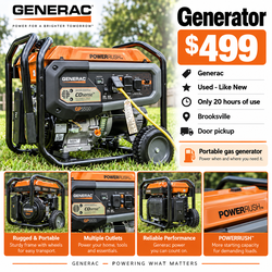 Generac Portable Gas Generator – Like New – Only 20 Hours