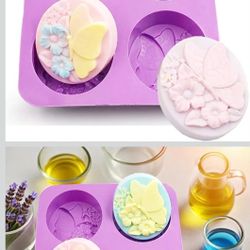 EchoDone 4 Cavities Oval Butterfly Flower Silicone Soap Mold DIY Handmade Silicone Molds for Soap Candle, Baking Tray  Muffin Cupcake, Chocolate Mold 