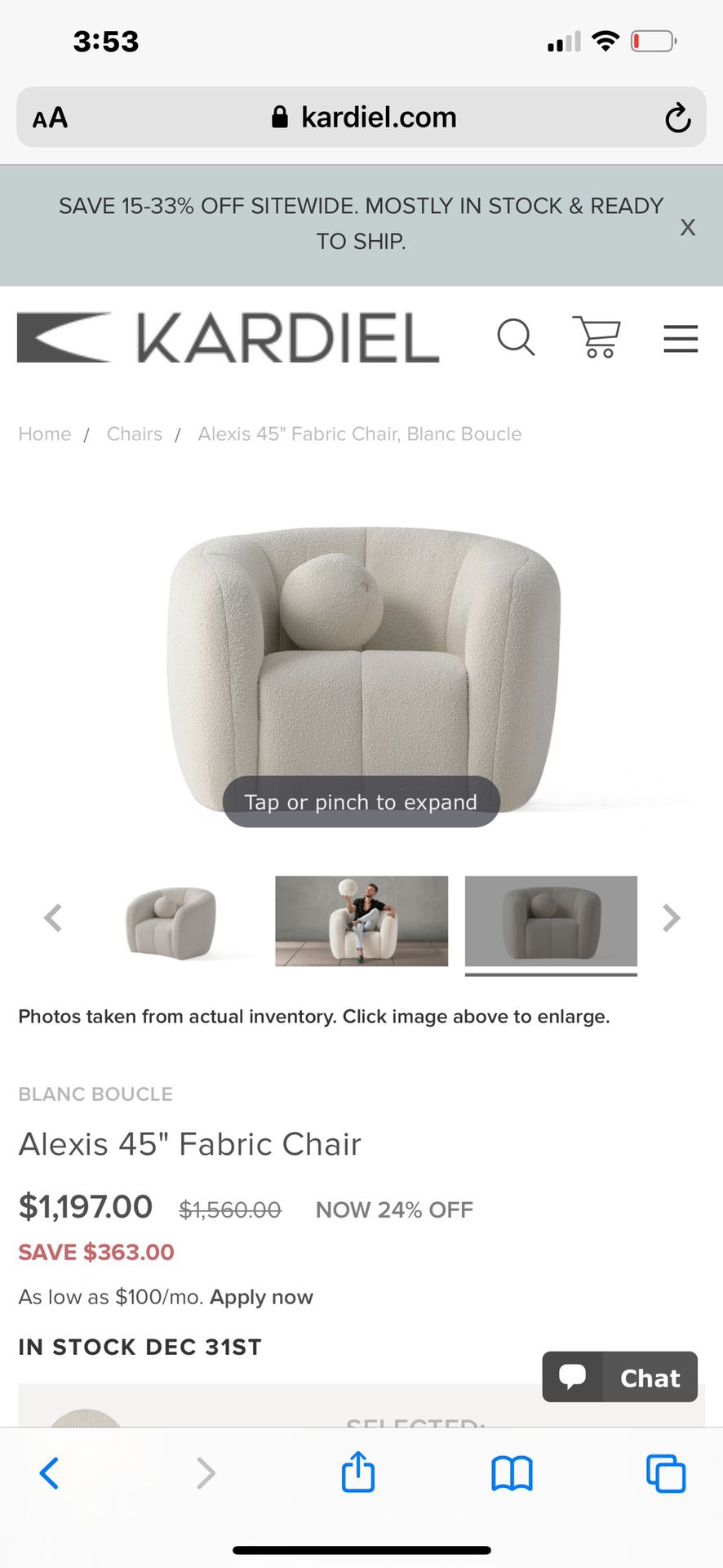 Brand New Kardiel Alexis Fabric Chair 