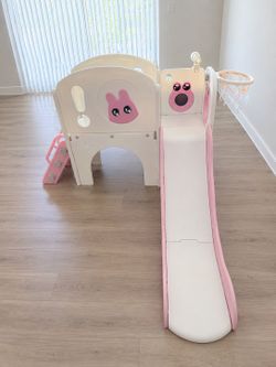 Kids Indoor Slide Playset with Basketball Hoop