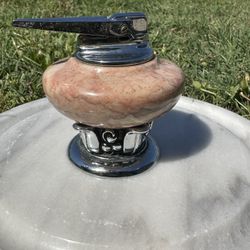Vintage Tobacciana: Tabletop Lighter, MCM, Ronson Nordic "Varaflame Skoal" Pink Marble & Chrome