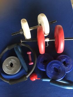 Weights, Thigh master, Pilates ring