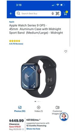Apple Watch Series 9 GPS 45mm Midnight Case w Sport Band M/L - New/Sealed Box