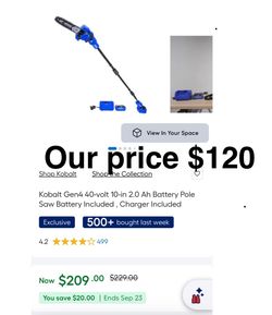 Kobalt Gen4 40-volt 10-in 2.0 Ah Battery Pole Saw Battery Included, Charger Included