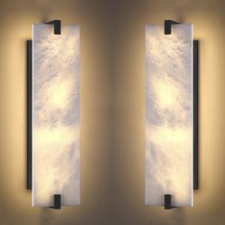 New 19.7” Large 2 Pack 2 Light Square Alabaster Marble Bathroom Wall Sconce Concise Bronze Dimmable