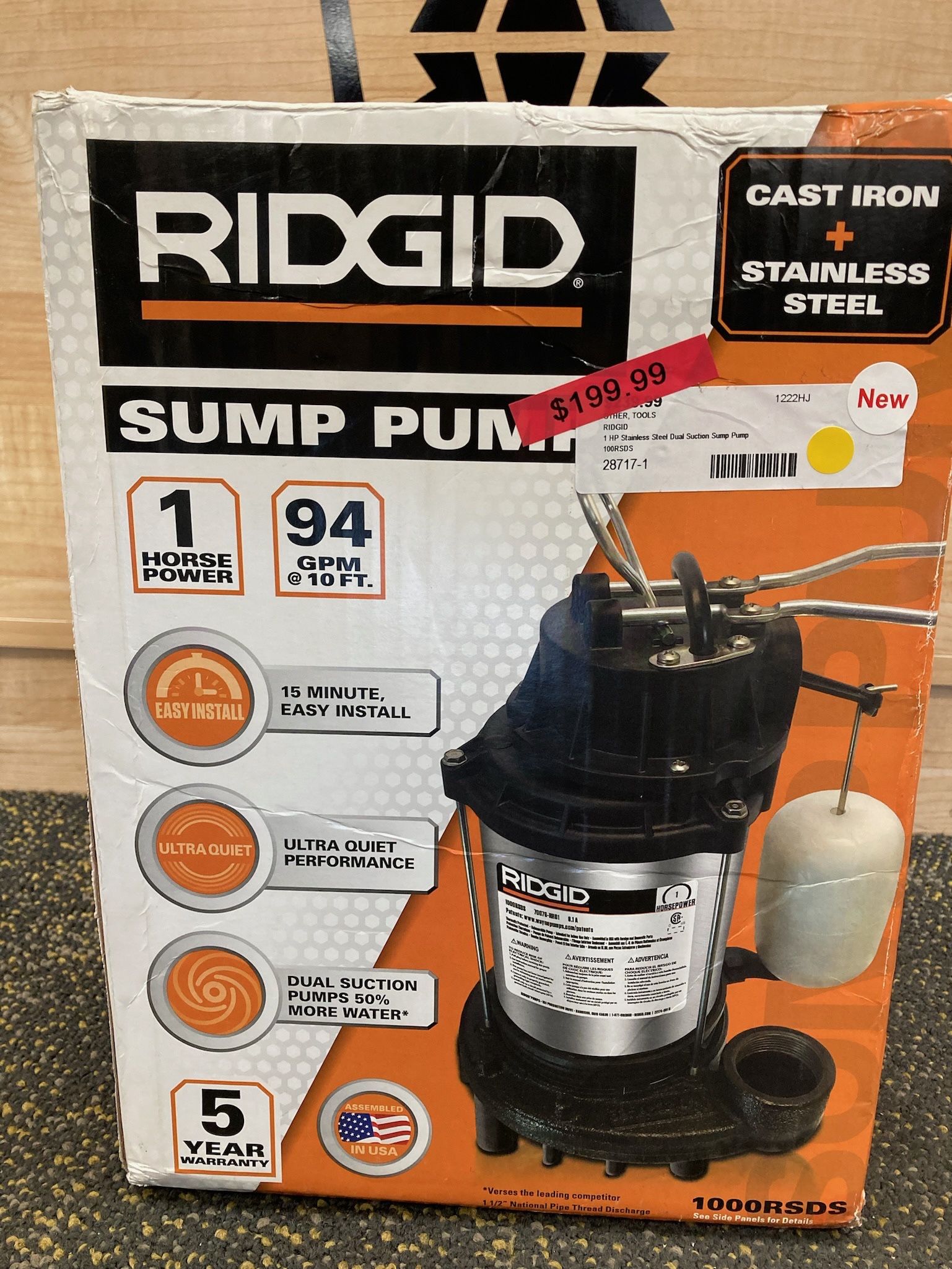 RIDGID 100RSDS 1 HP Stainless Steel Dual Suction Sump Pump