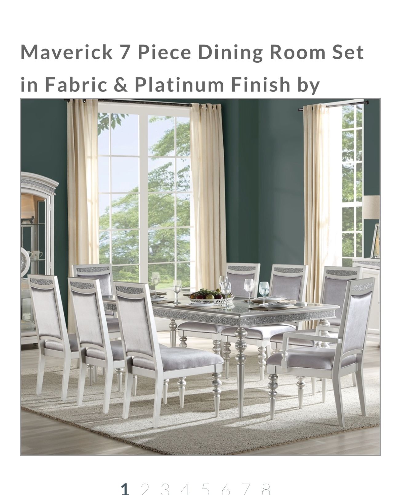 ✨ Elegant 9 -Piece Dining Room Set – Platinum Finish & Fabric Chairs ✨