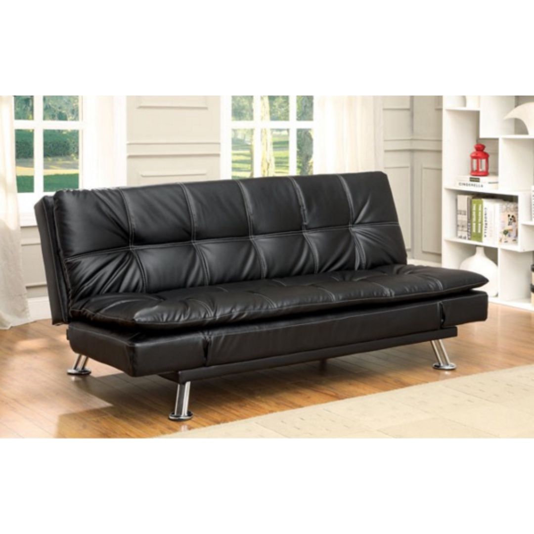 Black Leatherette Futon Sofa