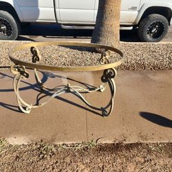 Steel Table Base Only,  NO GLASS, Gray And Gold