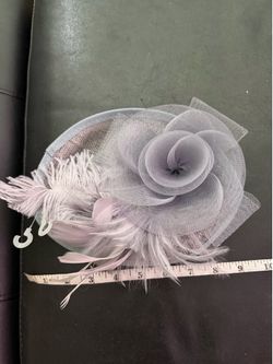 Fascinator grey mesh flower ostrich feathers structured brim Elegant Accessories